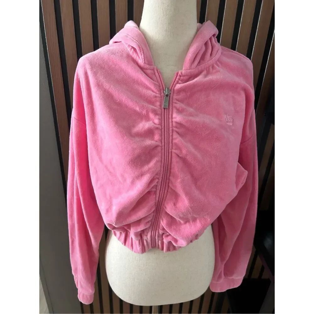 Juicy couture pink hooded cut off jacket zip up size medium y2k 2000 style